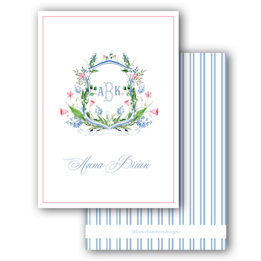 Watercolor Floral Wreath with Monogram Women's Enclosure Card