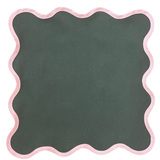 Fenwick and Fields Linen Scalloped Square | Pine Green with Peony Pink Trim