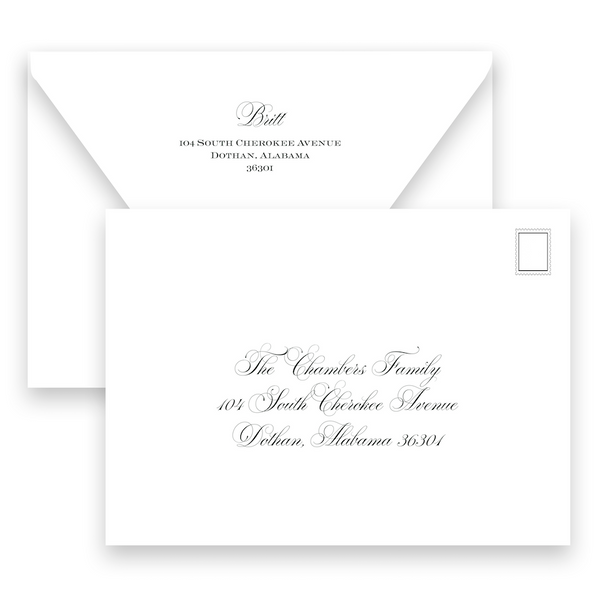 Forest Green Classic Calligraphy "The More the Merrier" Portrait Holiday Card