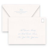 Natural and Blue Classic Calligraphy "Merry, Merry, Merry" Landscape Holiday Card