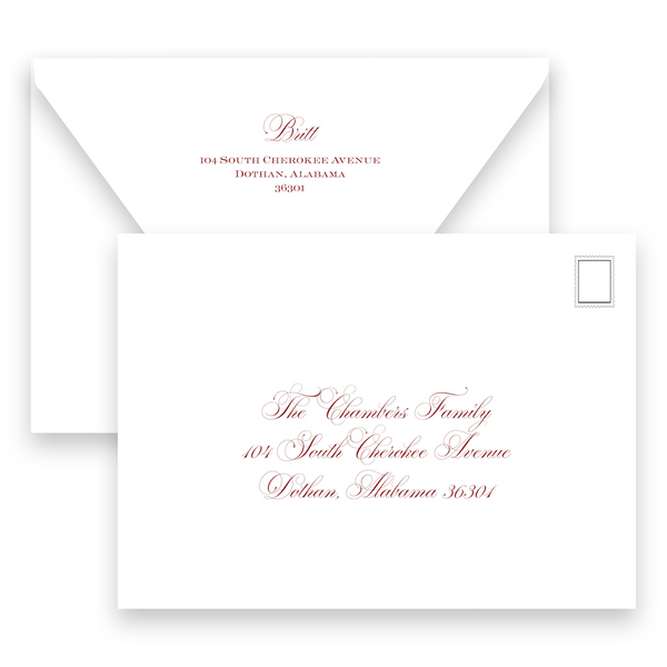 Red Classic Calligraphy with Simple Border "Merry Christmas" Portrait Holiday Card