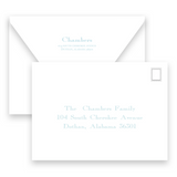Watercolor Green Garland with Blue Ribbon Bow Portrait Holiday Card
