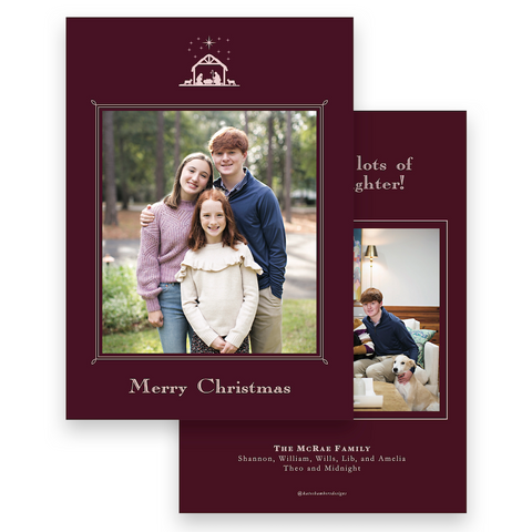 Cranberry and Pink Nativity Scene Portrait Holiday Card