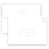 Watercolor Bell with Blue Bow and Ornaments Landscape Holiday Card