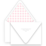 Pink Vintage Girl with Flowers Silhouette with Gingham Portrait Stationery