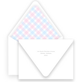 Pink & Blue Sibling Vintage Silhouette with Gingham Landscape Stationery