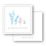 Vintage Silhouette Girl & Boy Multi Sibling Square Enclosure Card