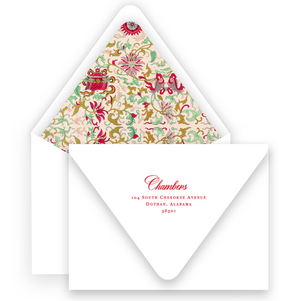 Red & Pink Border with Florentine Design "Happy Holidays" Portrait Holiday Card