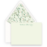 Floral Mint & Peach Chinoiserie Style Lined Women's Stationery