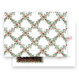 Watercolor Red Berry Holly Garland with Lattice Back Landscape Holiday Card
