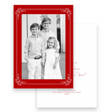 Red & White Vintage Border with Wreath Holiday Card