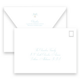 Watercolor Bell with Blue Bow and Ornaments Landscape Holiday Card