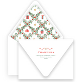 Watercolor Red Berry Holly Garland Border Landscape Full Picture Holiday Card