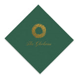 Custom Family Christmas Wreath Printed Cocktail Napkins