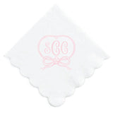 Custom Traditional Monogram with Bow Detail Scallop Printed Cocktail Napkins