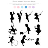 Vintage Silhouette Girl & Boy Multi Sibling Square Enclosure Card