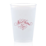 Merry Christmas Red Foil Frosted Plastic Cups, Set of 12