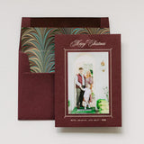 Engraved Photo Attached Holiday Card (Claret Paper & Champagne Ink)