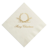 Gold on Cream wreath Merry Christmas Cocktail Napkins, set of 20
