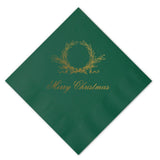 Gold on Green Wreath Christmas Flat Print Cocktail Napkins, Set of 20