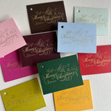 Custom Calligraphy Merry Christmas Engraved multi-colored card stock Gift Tags, Set of 10