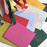 Custom Calligraphy Merry Christmas Engraved multi-colored card stock Gift Tags, Set of 10