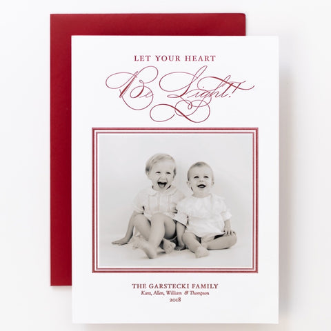 Red Let Your Hear Be Light Letterpress Photo Attach Holiday Card