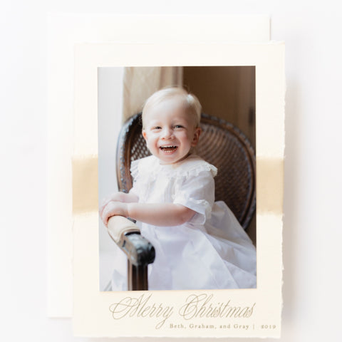 Deckled Edge Letterpress Photo Attach Ribbon Holiday Card