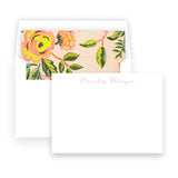 Pink and Chartreuse Floral Lined Square Flap Women's Stationery