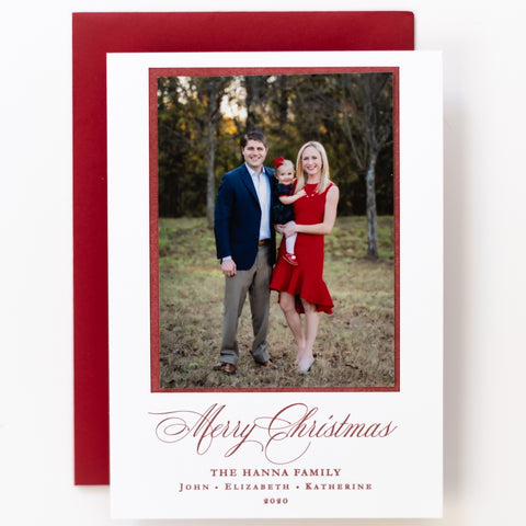 Red Merry Christmas Letterpress Photo Attach Holiday Card