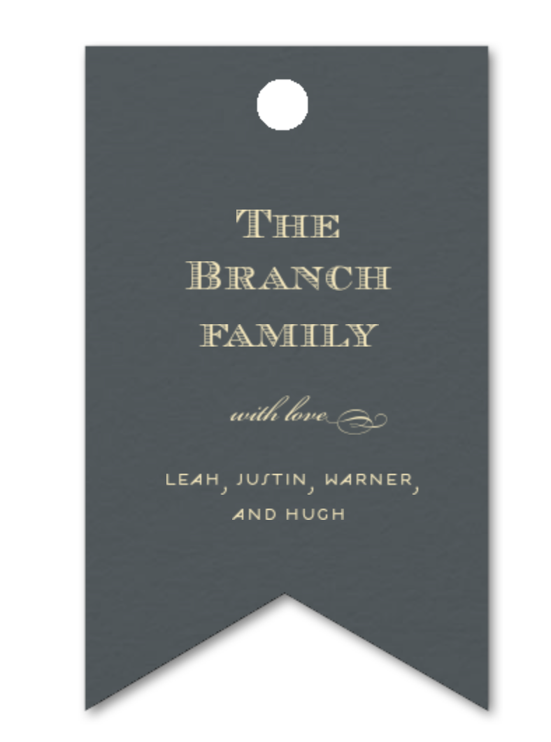 Custom Slate and Ivory Family Double Point Foil Gift Tag