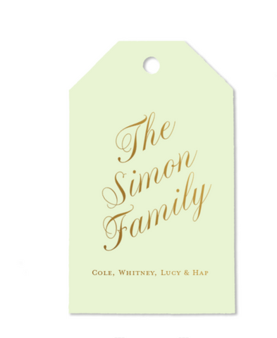 Custom Mint and Gold Script Family Luggage Foil Gift Tag