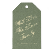 Custom Dark Sage and Ivory Script Family Luggage Foil Gift Tag