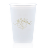Merry Christmas Gold Foil Frosted Plastic Cups, Set of 12