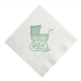 Green Vintage Carriage / Pram Flat Printed Cocktail Napkins, Set of 20