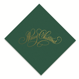 Gold on Green Script Merry Christmas Cocktail Napkins, set of 20