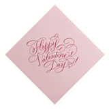 Cherry foil on Pink Happy Valentine's Day custom calligraphy Cocktail Napkins, set of 20
