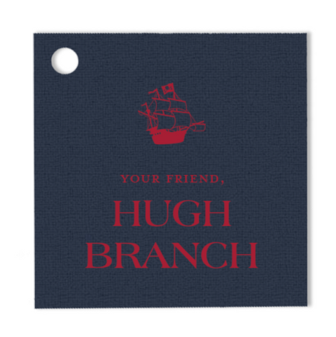 Custom Navy and Red Square Sailboat Foil Gift Tag