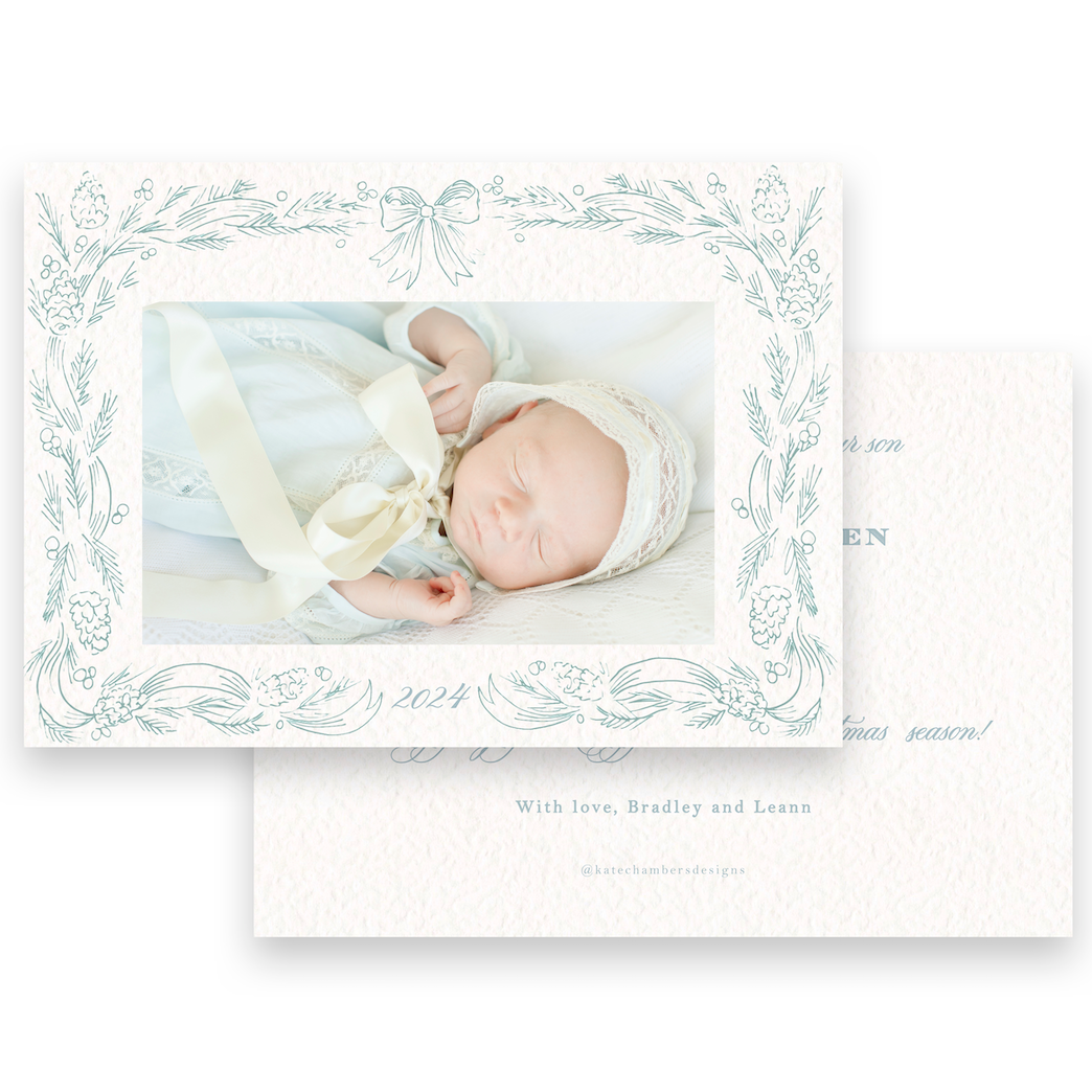 Landscape Soft Blue Holiday Card / Birth Announcement