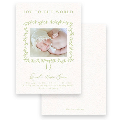 Green Joy To the World Holiday Card / Birth Announcement