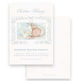 Christmas Blessings light blue garland with bow Holiday Card / Birth Announcement
