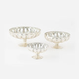 Silver fluted mercury glass stacking pedestal bowls