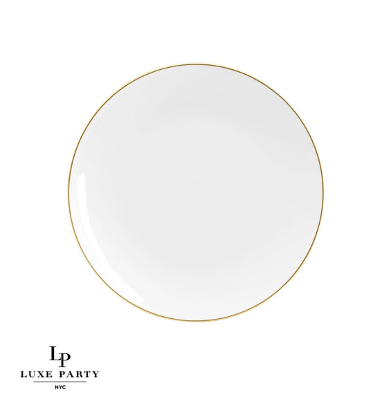 Round White • Gold Plastic  Plates | 10 Pack