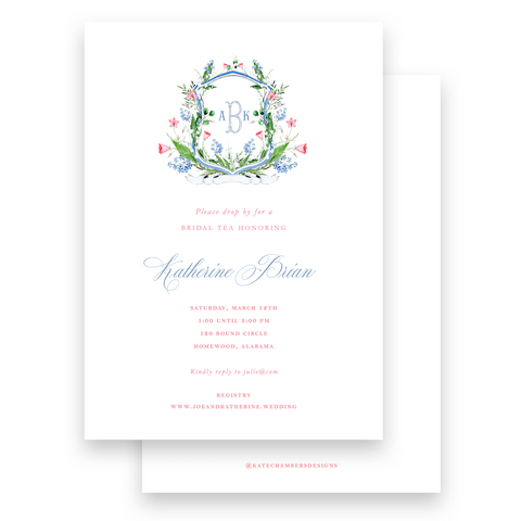 Watercolor Wildflower Botanical Crest with Monogram Baby Shower Invitation