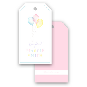 Watercolor Girl's Rainbow Balloon Gift Tag