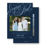 Navy and Blue Script "Joyeux Noel" Portrait Holiday Card