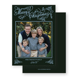 Forest and Light Blue "Merry Christmas " Flourish Holiday Card