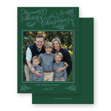 Green and Light Blue "Merry Christmas" Flourish Holiday Card