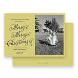Yellow and Navy "Merry Merry Christmas" Flourish Holiday Card