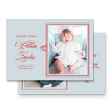 Simple Blue and Red Sleigh Bell Landscape Holiday Christmas Card